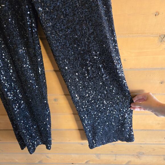 Cable & Gauge Black Sequin Stretchy Pull On Pant Medium Holiday Straight Leg - Picture 4 of 6